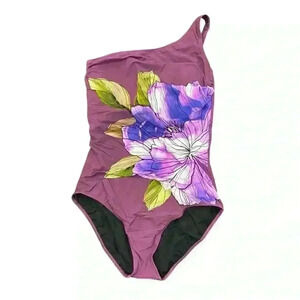 NWT Gottex Wild Flower One Shoulder One Piece Swimsuit Size 14